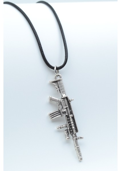 M4 Silah - Pubg Gümüş Kaplama Deri İp Kolye