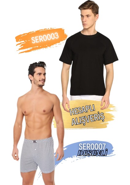 Erkek Sıfır Yaka Penye Atlet ve Desenli Boxer Takım 6'lı Set (12 Parça) SER0003 - SER0007 fırsatları