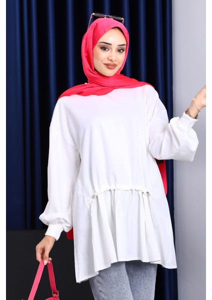 Ekru Büzgü Detaylı Garnili Tunik fiyatları