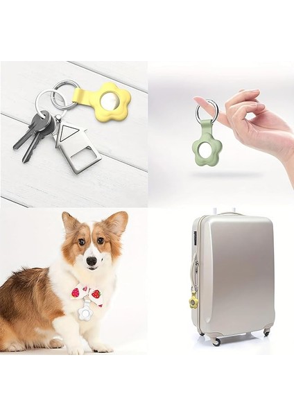 Airtag Uyumlu 4’lü Silikon Kılıf Seti Çiçek Desenli Anahtarlık Halkalı Koruyucu Kap Arkası Kapalı Düşmez modelleri