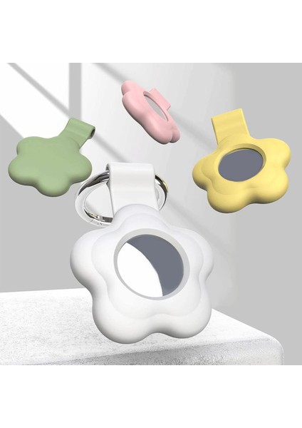 Airtag Uyumlu 4’lü Silikon Kılıf Seti Çiçek Desenli Anahtarlık Halkalı Koruyucu Kap Arkası Kapalı Düşmez