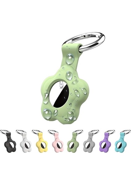 Airtag Uyumlu 4’lü Silikon Kılıf Seti Çiçek Desenli Anahtarlık Halkalı Koruyucu Kap Arkası Kapalı Düşmez