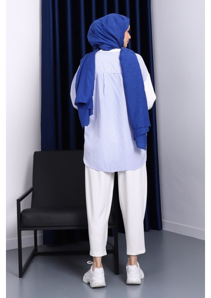 Ekru Garnili Tunik Pantolonlu Çizgili Takım modelleri