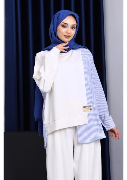 Ekru Garnili Tunik Pantolonlu Çizgili Takım fırsatları