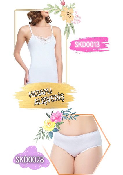 Kadın Ip Askılı Hazır Yaka Atlet ve Ribana Külot Takım 6'lı Set (12 Parça) SKD0013 - SKD0028