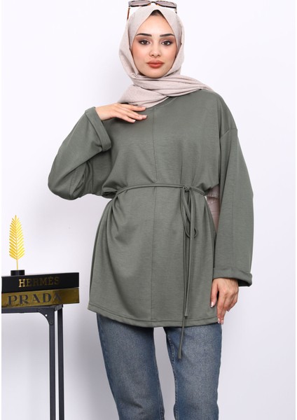 Haki Yanları Yırtmaçlı Bel Ipli Tunik