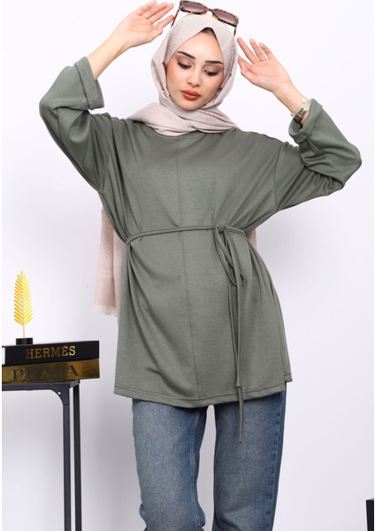 Haki Yanları Yırtmaçlı Bel Ipli Tunik modelleri