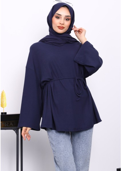 Lacivert Bisiklet Yaka Bel Kuşaklı Tunik modelleri