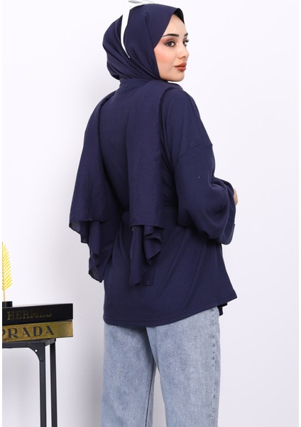 Lacivert Bisiklet Yaka Bel Kuşaklı Tunik fırsatları