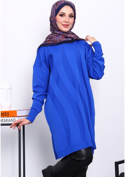 Saks Mavi Soğuk İplik Merserize Triko Tunik