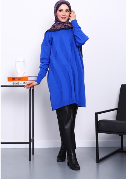 Saks Mavi Soğuk İplik Merserize Triko Tunik fiyatları