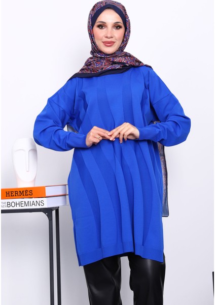 Saks Mavi Soğuk İplik Merserize Triko Tunik modelleri