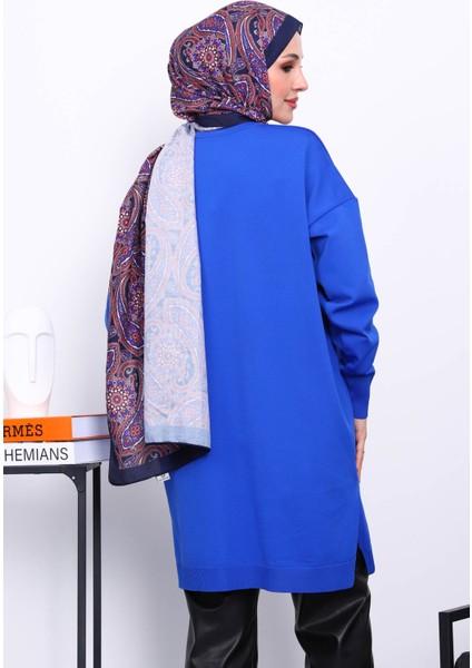 Saks Mavi Soğuk İplik Merserize Triko Tunik fırsatları