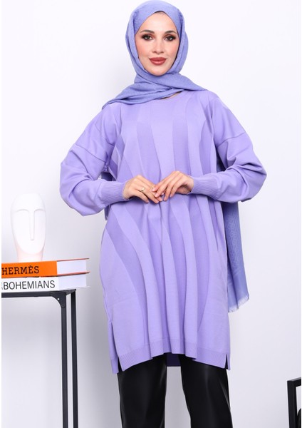 Lila Soğuk İplik Merserize Triko Tunik modelleri