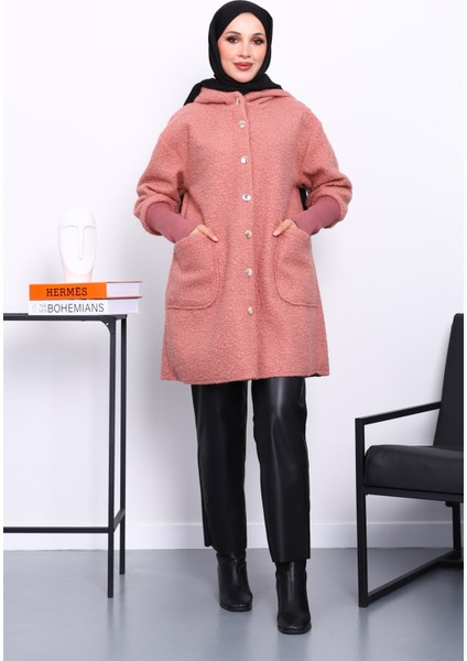 Pudra Kapşonlu Buklet Kaban fiyatları