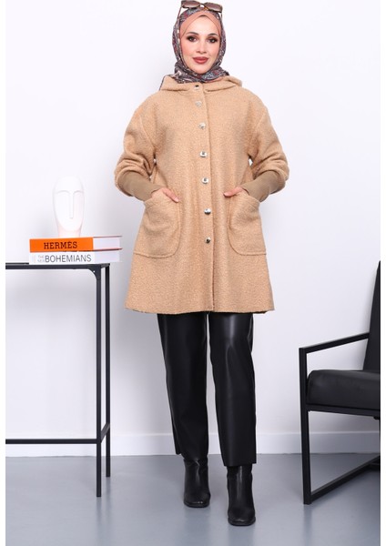 Bisküvi Kapşonlu Buklet Kaban fiyatları