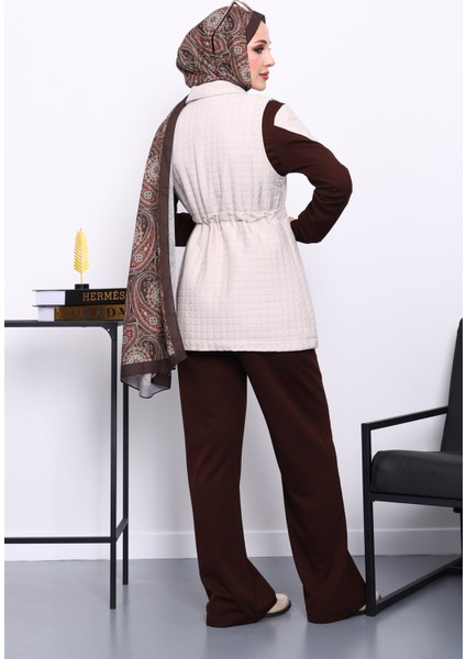 Kahverengi Kapitone Yelekli Tunik Pantolonlu 3 Lü Takım fırsatları