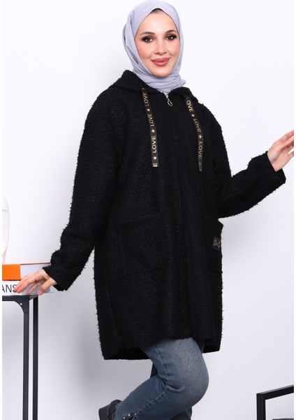 Siyah Kapşonlu Cepli Buklet Kaban modelleri