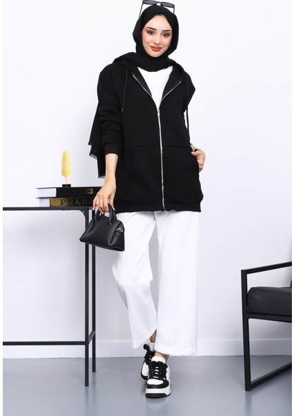 Siyah Cepli Fermuarlı Üç Iplik Şardonlu Hırka fiyatları