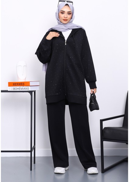 Siyah Taşlı Scuba Tunik Pantolonlu Takım fiyatları