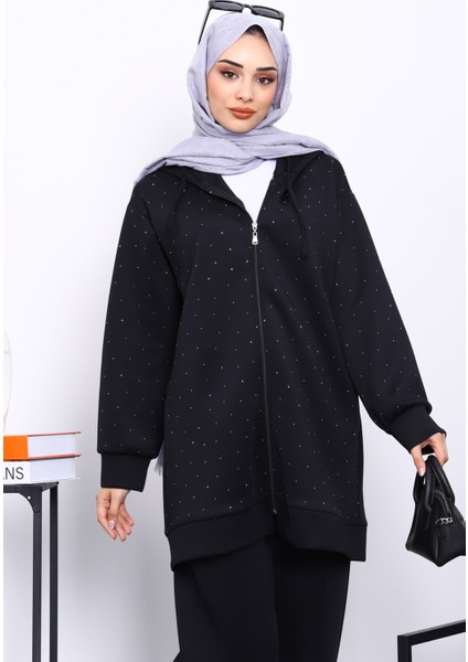 Siyah Taşlı Scuba Tunik Pantolonlu Takım modelleri