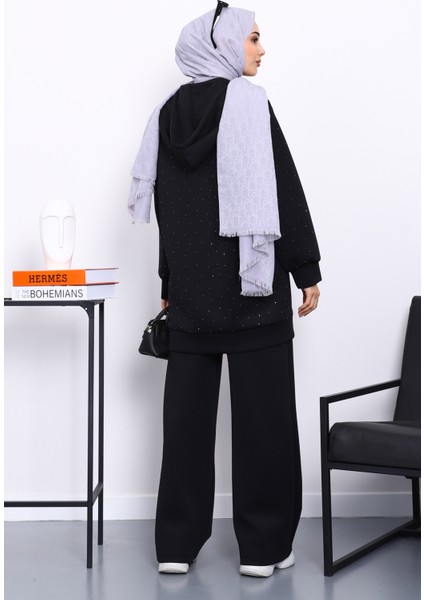 Siyah Taşlı Scuba Tunik Pantolonlu Takım fırsatları