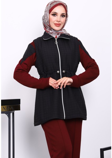Bordo Kapitone Yelekli Tunik Pantolonlu 3 Lü Takım modelleri