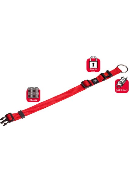 Techmrt Karlıe Kilitli Boyun Tasması M 40-55CM Kırmızı