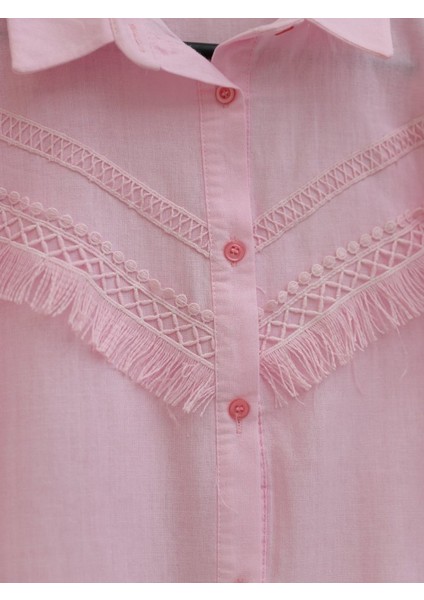 Alpaco Güpür Püsküllü Ham Keten Balon Kol Gömlek -Pudra -Collectıon modelleri