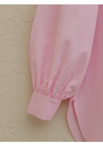 Alpaco Güpür Püsküllü Ham Keten Balon Kol Gömlek -Pudra -Collectıon fırsatları