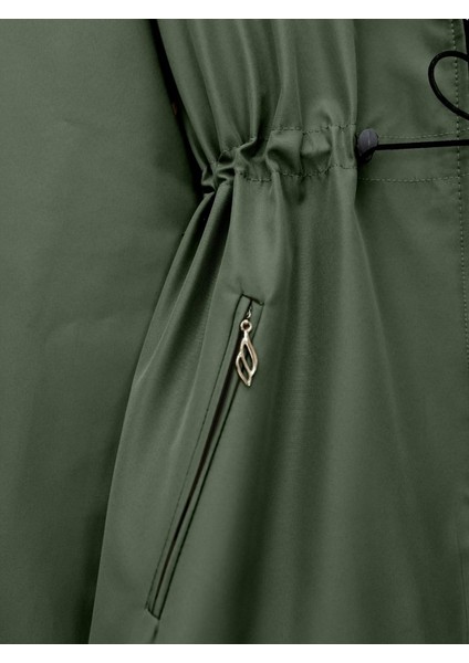 Alpaco Çıkma Kapşonlu Yıldız Metal Detaylı Kaban -Haki -Collectıon modelleri