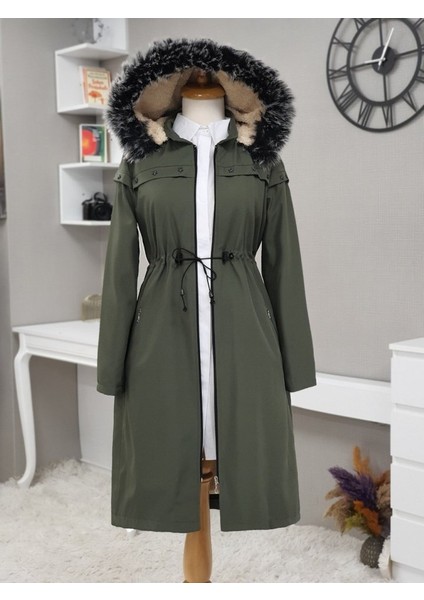 Alpaco Çıkma Kapşonlu Yıldız Metal Detaylı Kaban -Haki -Collectıon fırsatları