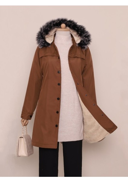 Alpaco Çıkma Kapşonlu Çıtçıtlı Cepli Kısa Kaban -Taba -Collectıon