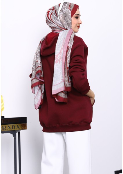 Mürdüm Cepli Fermuarlı Üç İplik Şardonlu Hırka fırsatları