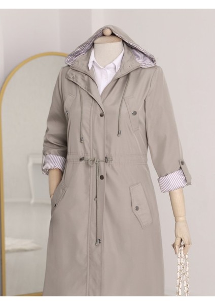 Alpaco Astarı Çizgili Trençkot -Gri -Collectıon modelleri