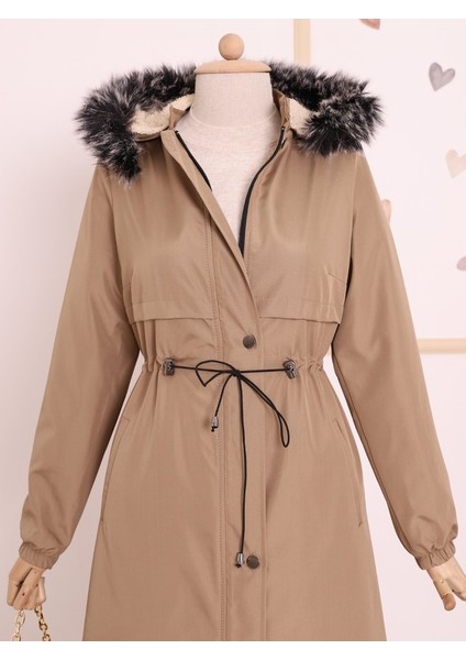 Alpaco Çıkma Kapşonlu Tünel Bağcıklı Bondit Kaban -Açık Vizon -Collectıon fiyatları