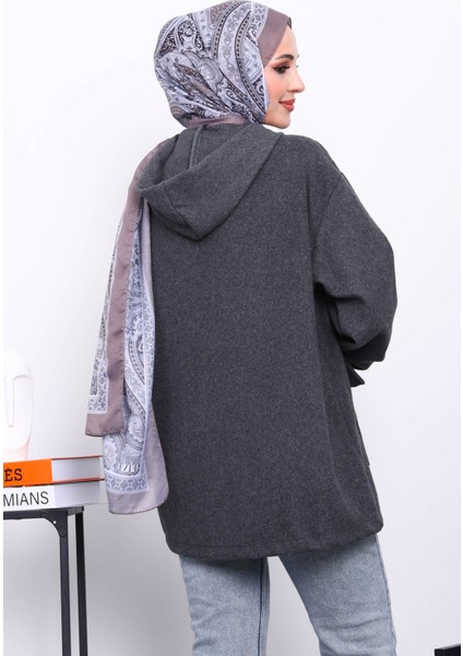 Füme Kapüşonlu Düğmeli İnce Kaşe Ceket fırsatları
