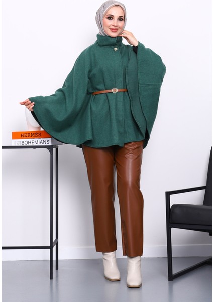 Zümrüt Yeşili Hakim Yaka Bel Kemerli Panço fiyatları