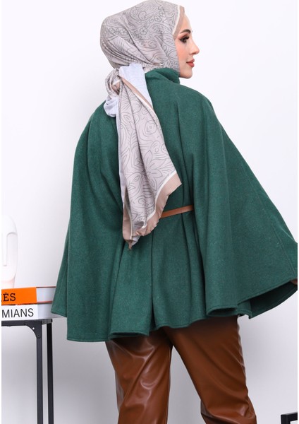 Zümrüt Yeşili Hakim Yaka Bel Kemerli Panço fırsatları