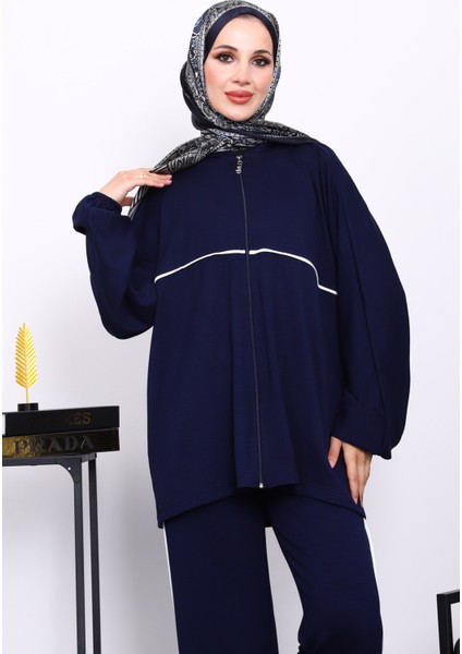Lacivert Fermuarlı Sweat Pantolonlu Modal Takım modelleri