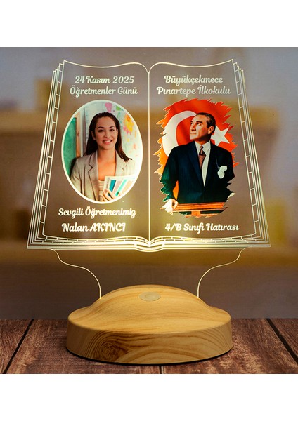 Öğretmene Hediye Renkli Öğretmen Resmi Renklendirilmiş Atatürk Görselli 24 Kasım Hatırası LED Lamba modelleri