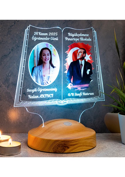 Öğretmene Hediye Renkli Öğretmen Resmi Renklendirilmiş Atatürk Görselli 24 Kasım Hatırası LED Lamba indirimleri