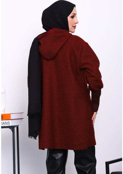 Bordo Kapşonlu Buklet Kaban fırsatları