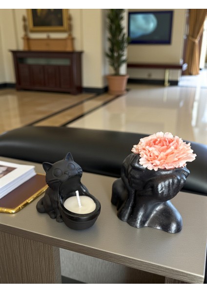 Yüz Saksı Vazo Iskandinav Tarz Biblo ( Çiçek Dahildir) ve Kedi Mumluk Seti (Mum Dahildir), Ev Dekoru modelleri