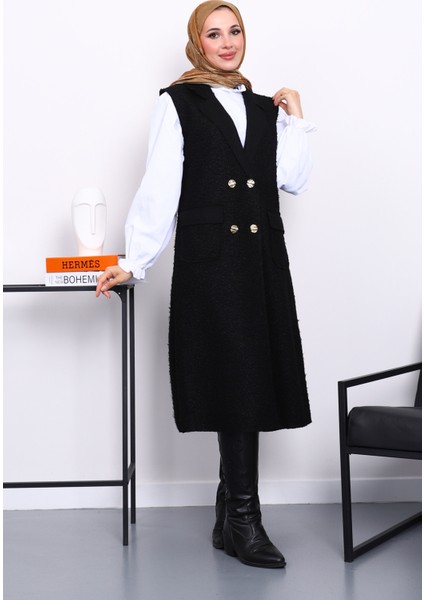 Siyah Düğmeli Uzun Buklet Yelek fiyatları