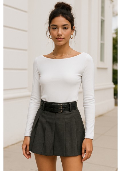 Kadın Ekru Kayık Yaka Uzun Kollu Bluz modelleri