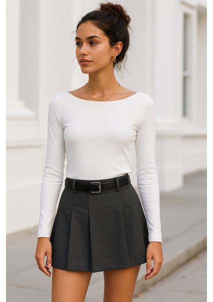 Kadın Ekru Kayık Yaka Uzun Kollu Bluz fırsatları
