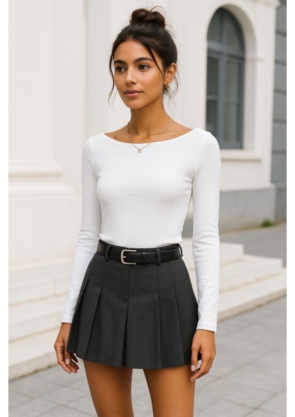 Kadın Ekru Kayık Yaka Uzun Kollu Bluz indirimleri