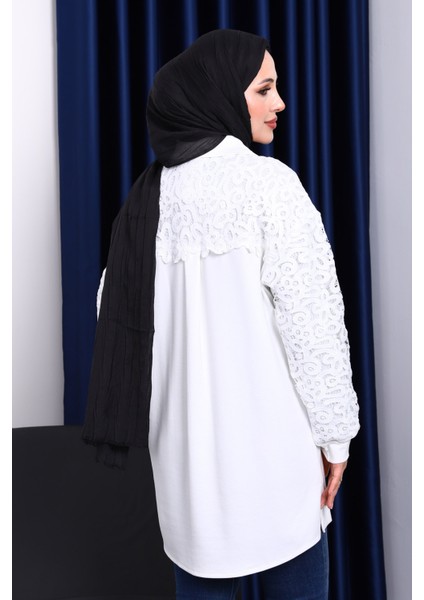 Ekru Taş Işlemeli Düğmeli Tunik modelleri