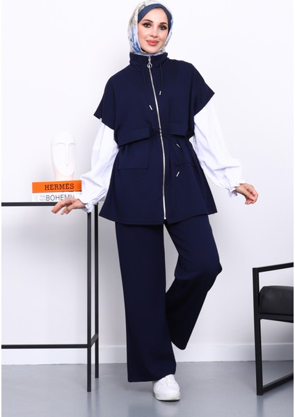 Lacivert Fermuarlı Yelek Pantolonlu Modal Takım fiyatları